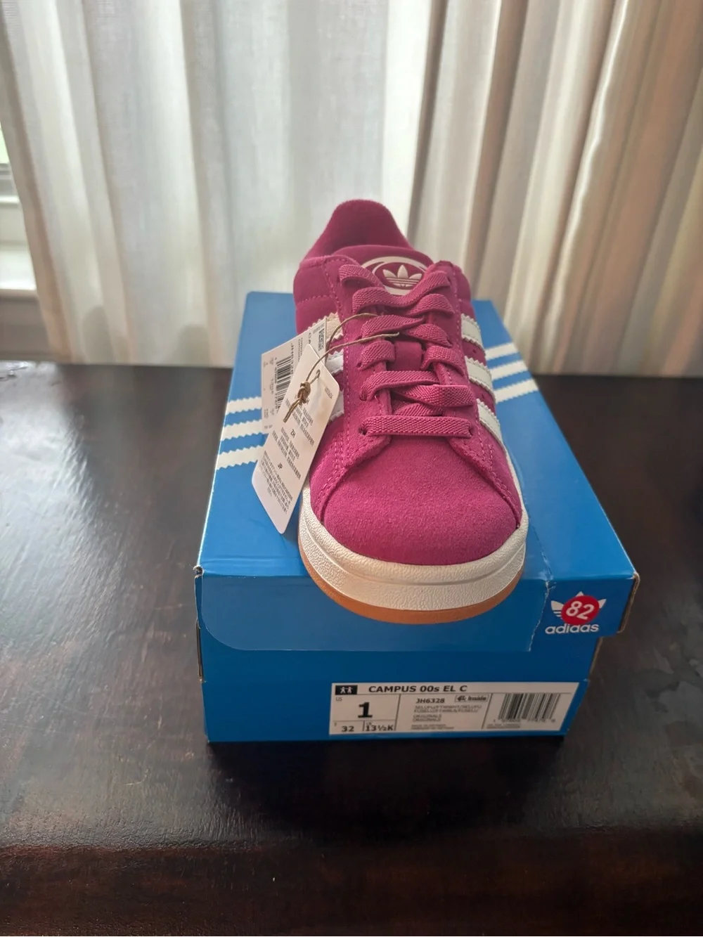 adidas Kids Pink Campus Suede Sneaker with White Stripes